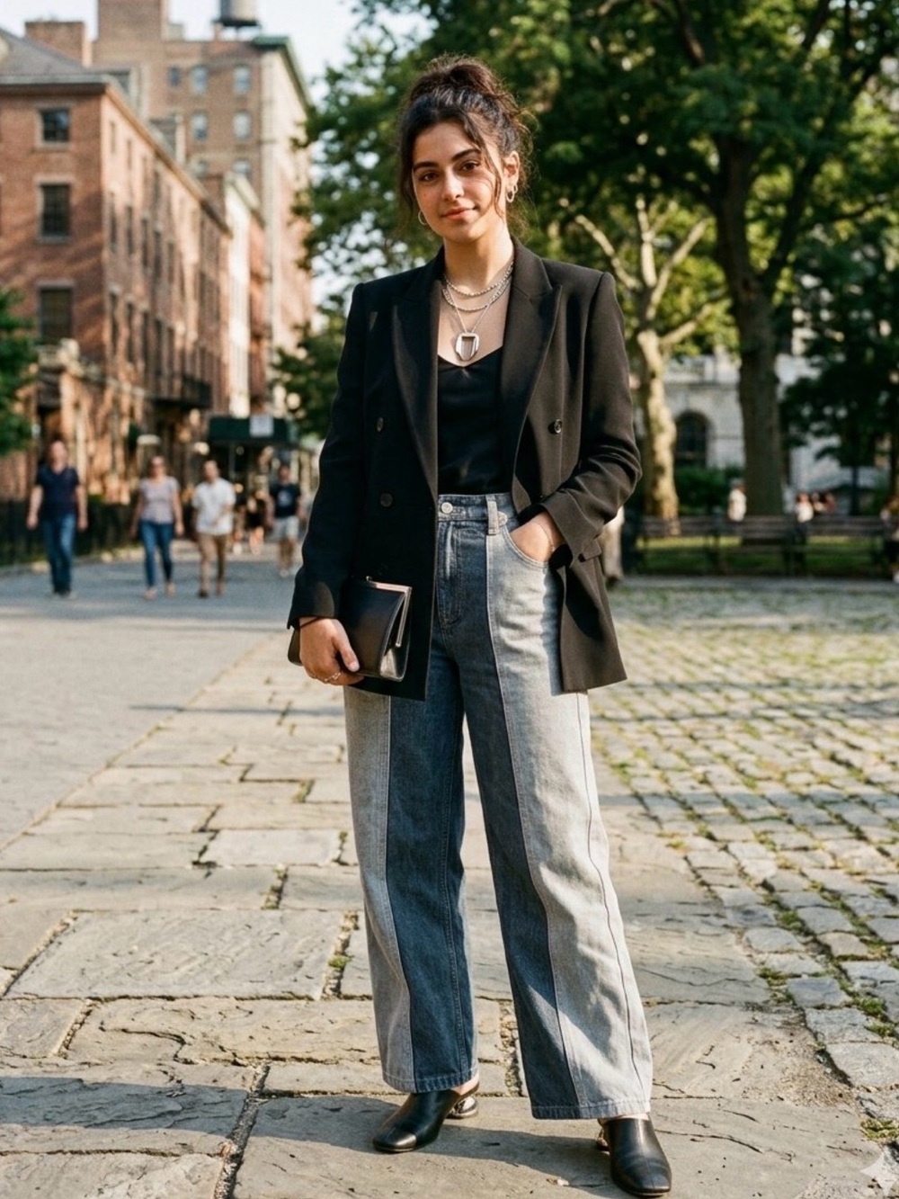 Urban Outfitters Two-Tone Wide-Leg Jeans - Black & Light Blue